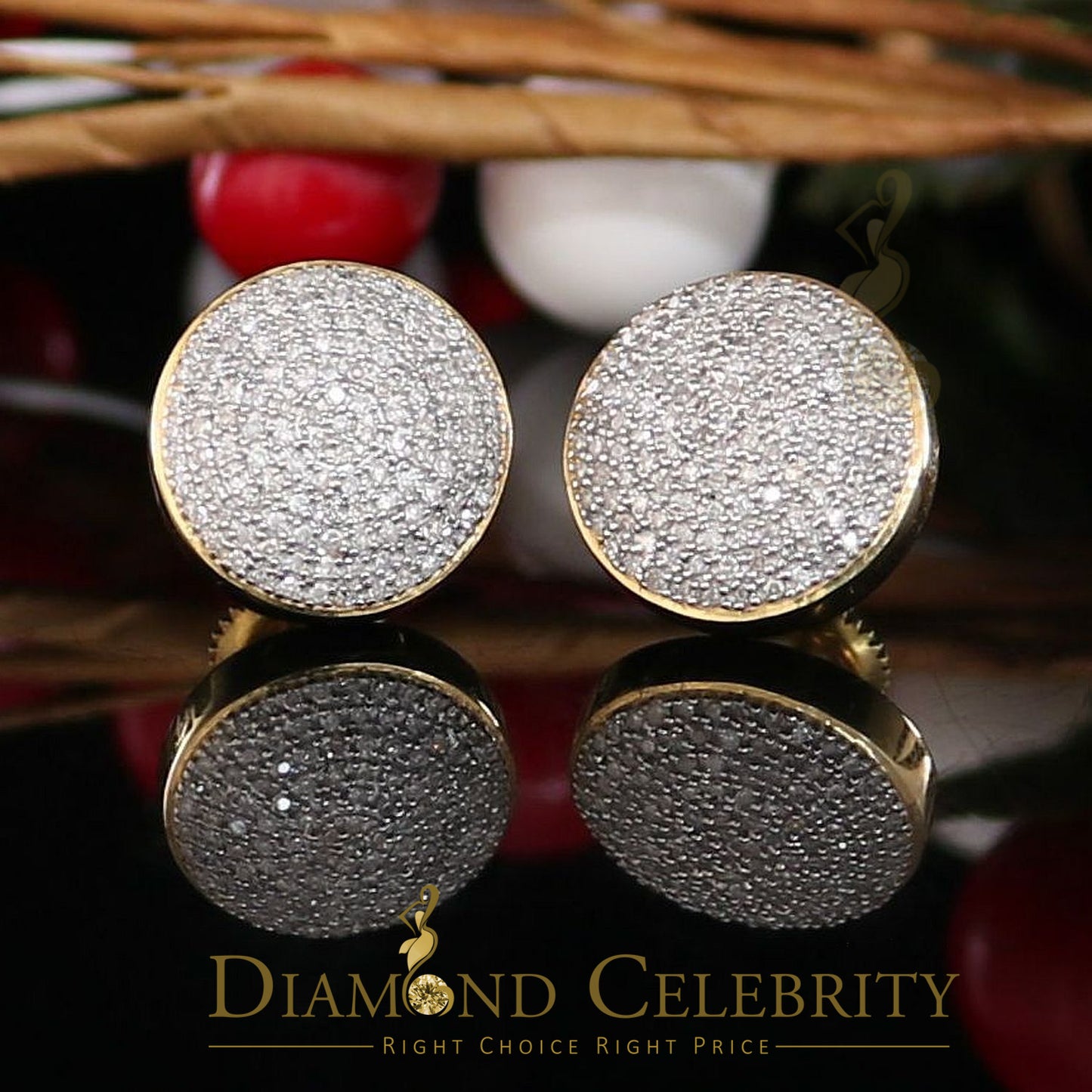 DiamondCelebritees 925 Sterling Silver Yellow Hip Hop 0.66ct Diamond Men's/ Women's Stud Earrings