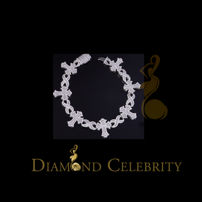 Diamondcelebritees  9.00ct Silver White 925 Moissanite budded cross Men's/Womens Bracelet 8 Inch.