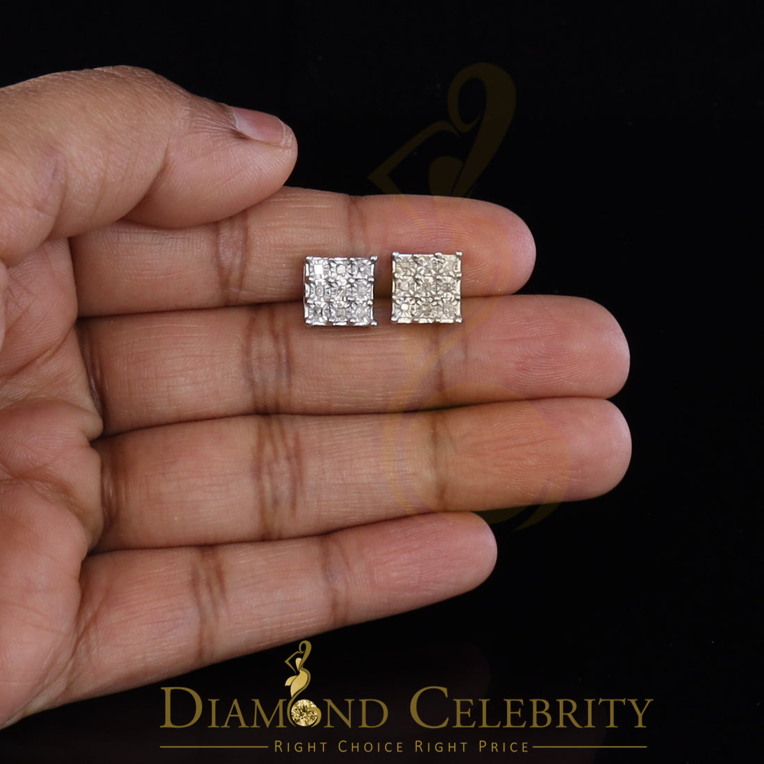 DiamondCelebritees 0.15ct Diamond Hip Hop Women's & Men's Stud Earrings 925 White Sterling Silver