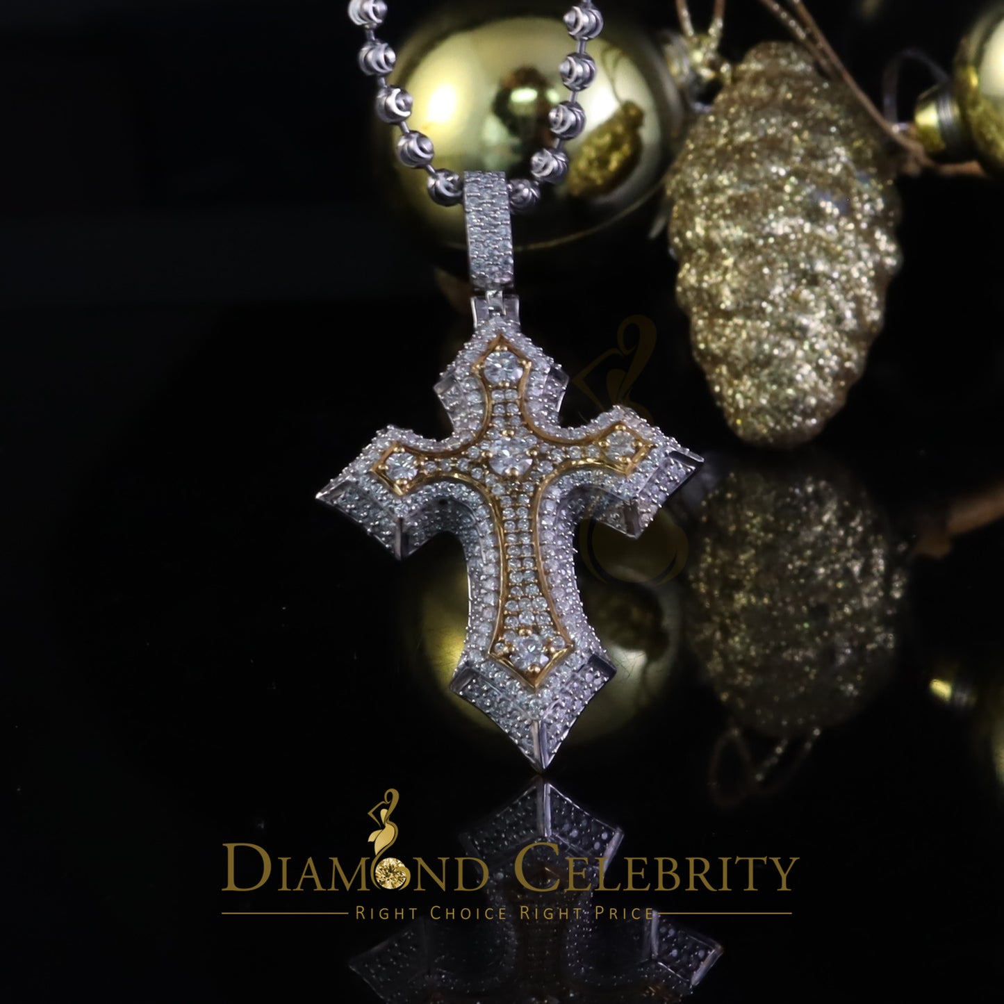 Diamondcelebritees  2.5ct VVS D Moissanite White Tricolor 1.2" Silver Charm Cross Pendant Men/ Women