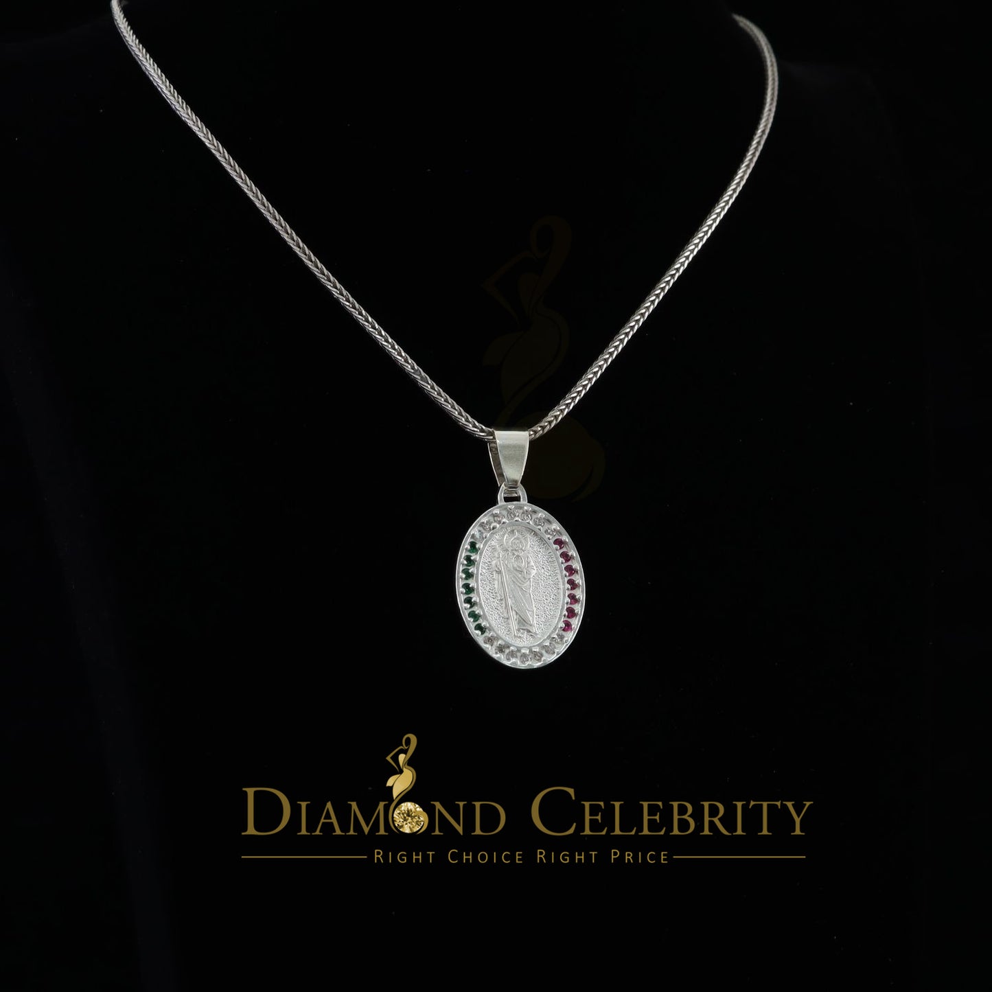 DiamondCelebritees 925 Sterling Silver St.Jude Multi Color CZ Men's/Women's Pendant White Religious