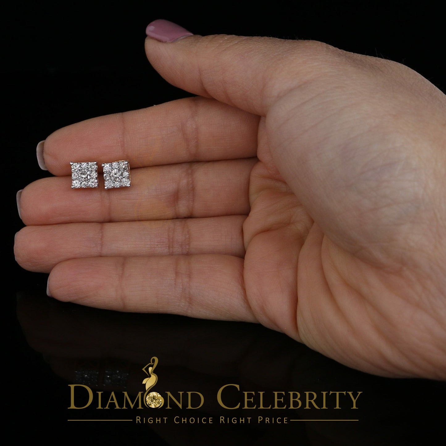DiamondCelebritees 10K Real Yellow Gold Real Diamond 0.75CT Men's/Women's Stud Square Earring