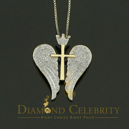 DiamondCelebritees  Real 0.44ct Diamond 925 Sterling Silver CROSS with WINGS Necklace Yellow Pendant