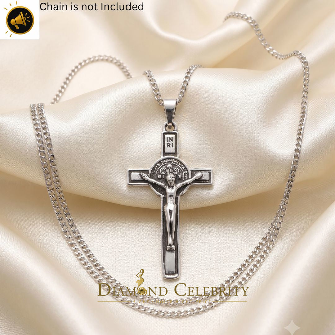 DiamondCelebritees 925 Sterling Silver Men's/Women's Jesus Cross Pendant White Religious