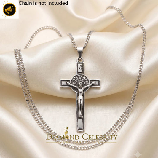DiamondCelebritees 925 Sterling Silver Men's/Women's Jesus Cross Pendant White Religious