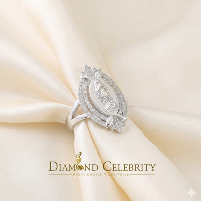 DiamondCelebritees 925 Silver White CZ Stone Blessed Virgin Mary Miraculous Medal Women Ring SZ 8