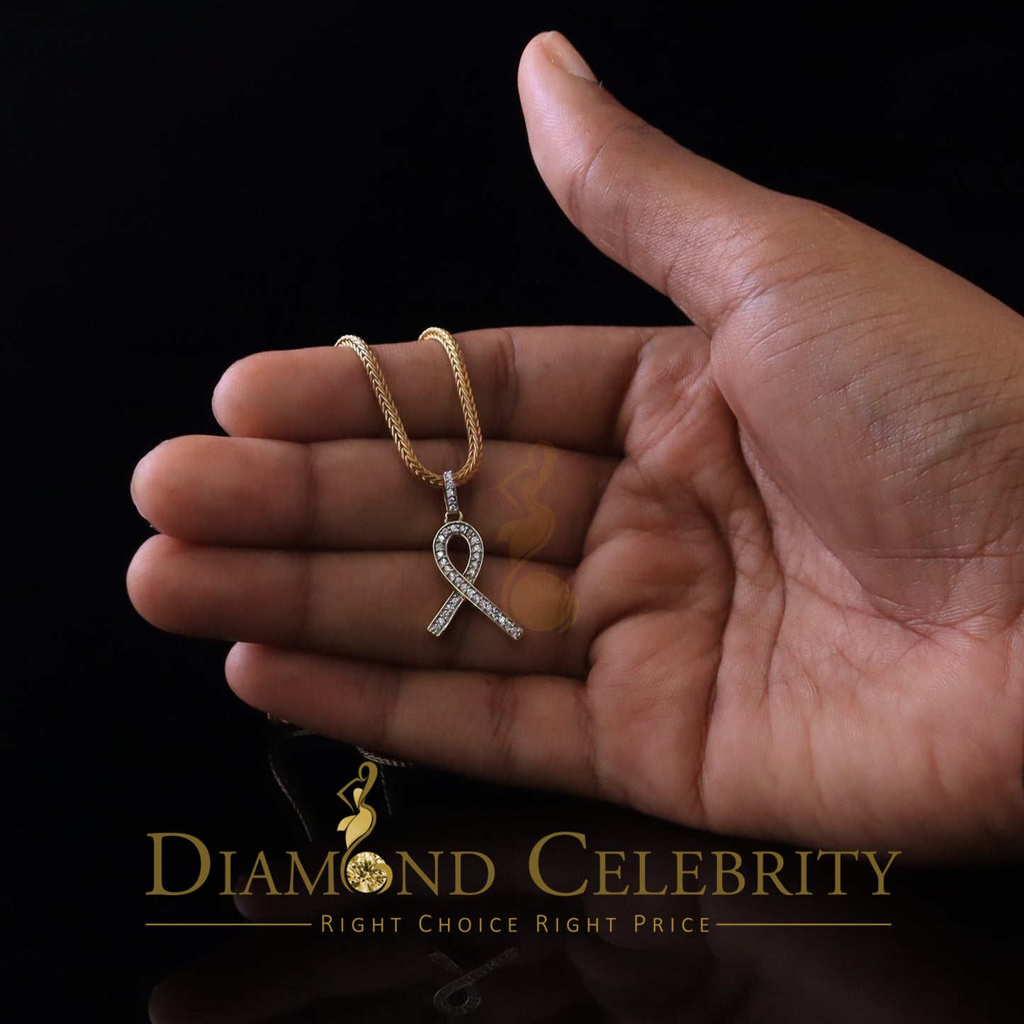 DiamondCelebritees 925 Sterling Silver Fashion Ribbon Shape Pendant Yellow 0.26ct Cubic Zirconia