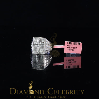 DiamondCelebritees 925 Silver White Cubic Zirconia 2.00ct Wide Square Men's Engagement Ring Size11