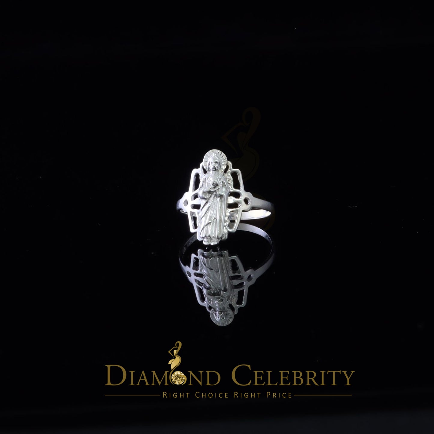 DiamondCelebritees Religious White 925 Sterling Silver St. Jude Women's Ring Size 9.5