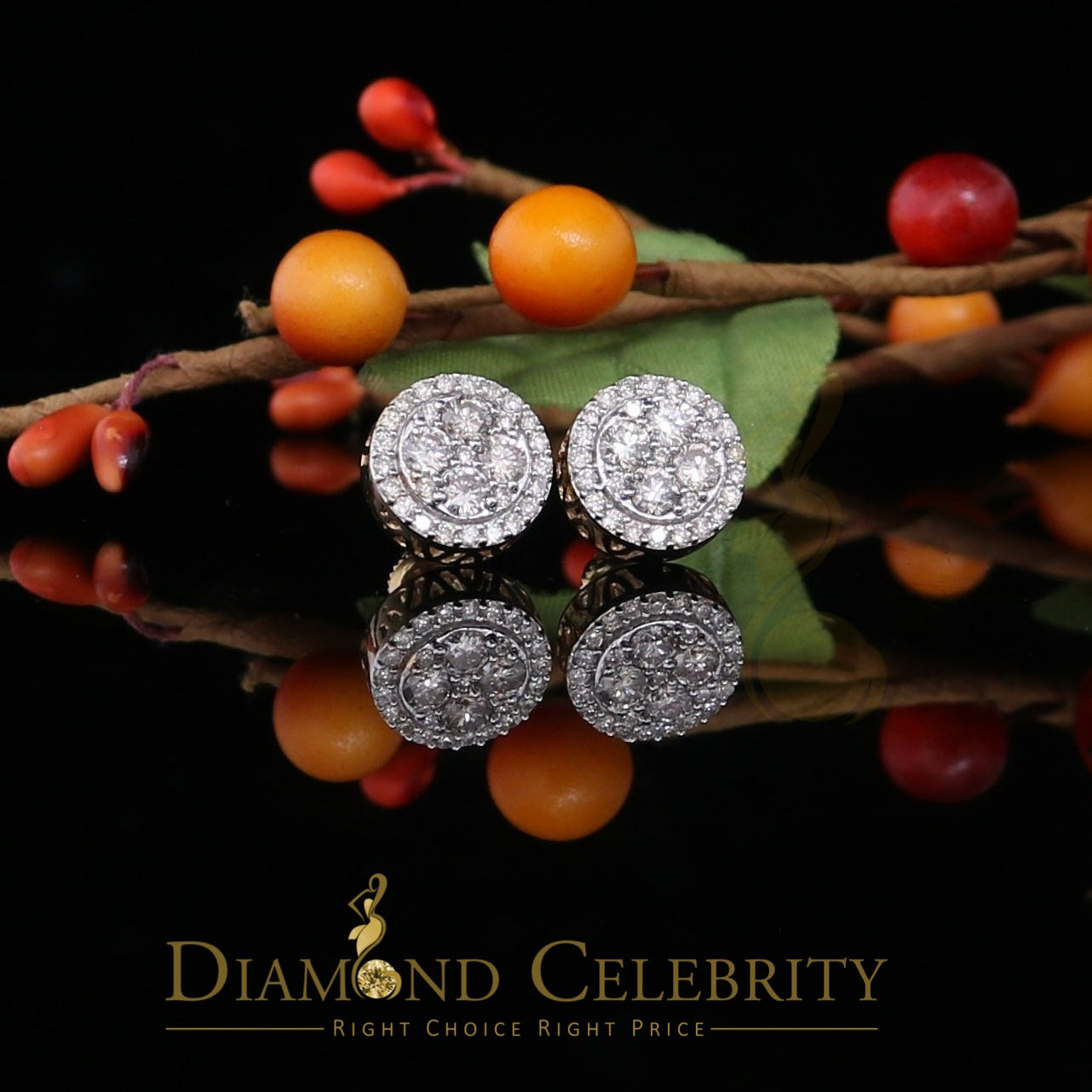 DiamondCelebritees Real Diamond 1.25CT 10K Real Yellow Gold Men's/Women's Stud Round Earring