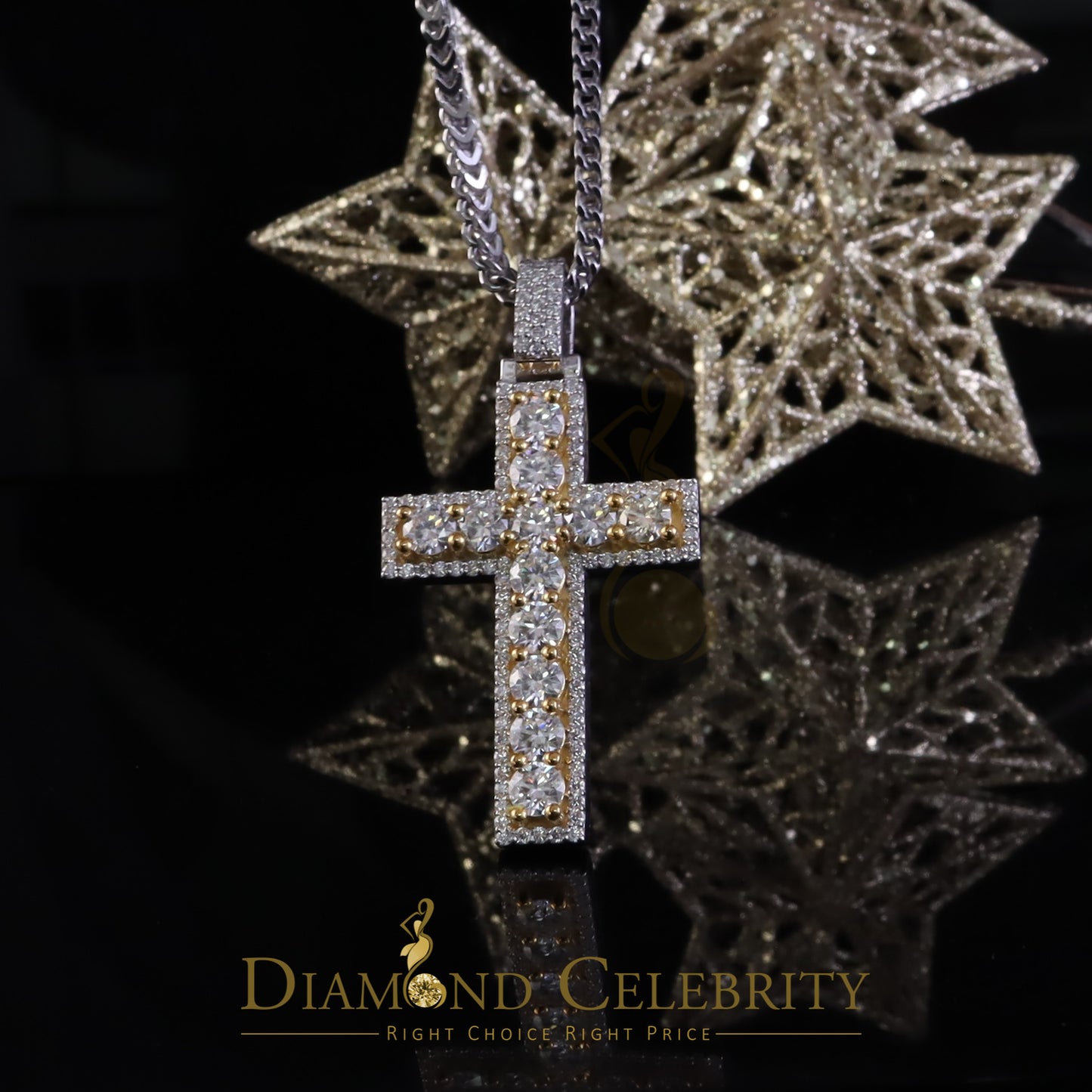 Diamondcelebritees Moissanite Men's & Women 7.50ct VVS D Sterling Yellow Silver Charm Cross Pendant
