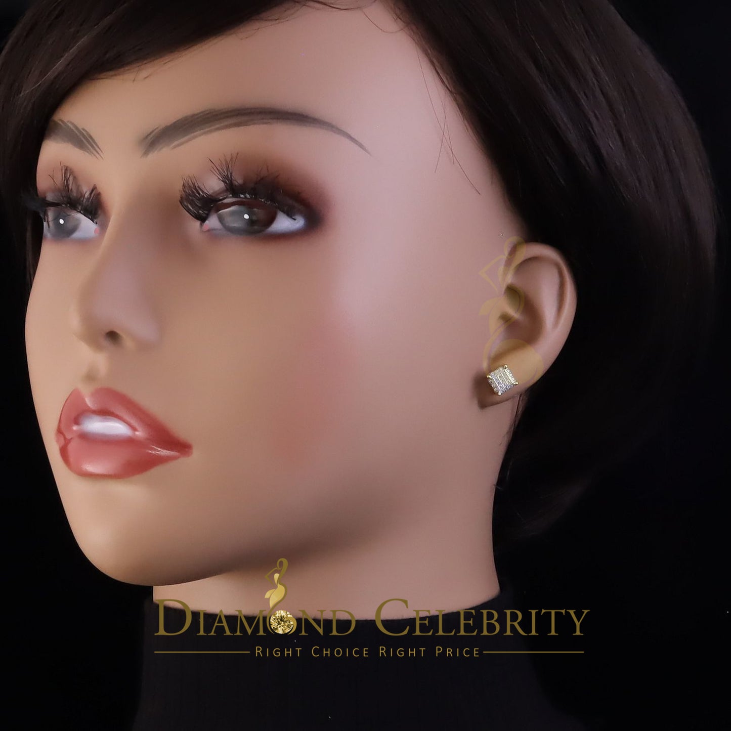 DiamondCelebritees  Yellow 925 Sterling Silver Women's & Men's 1.68ct Cubic Zirconia Square Earrings