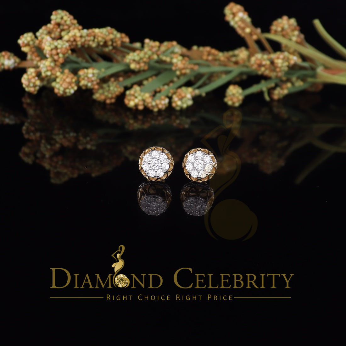 DiamondCelebritees  1.14ct Cubic Zirconia 925 Yellow Silver Women's & Men's Hip Hop Flower Earrings