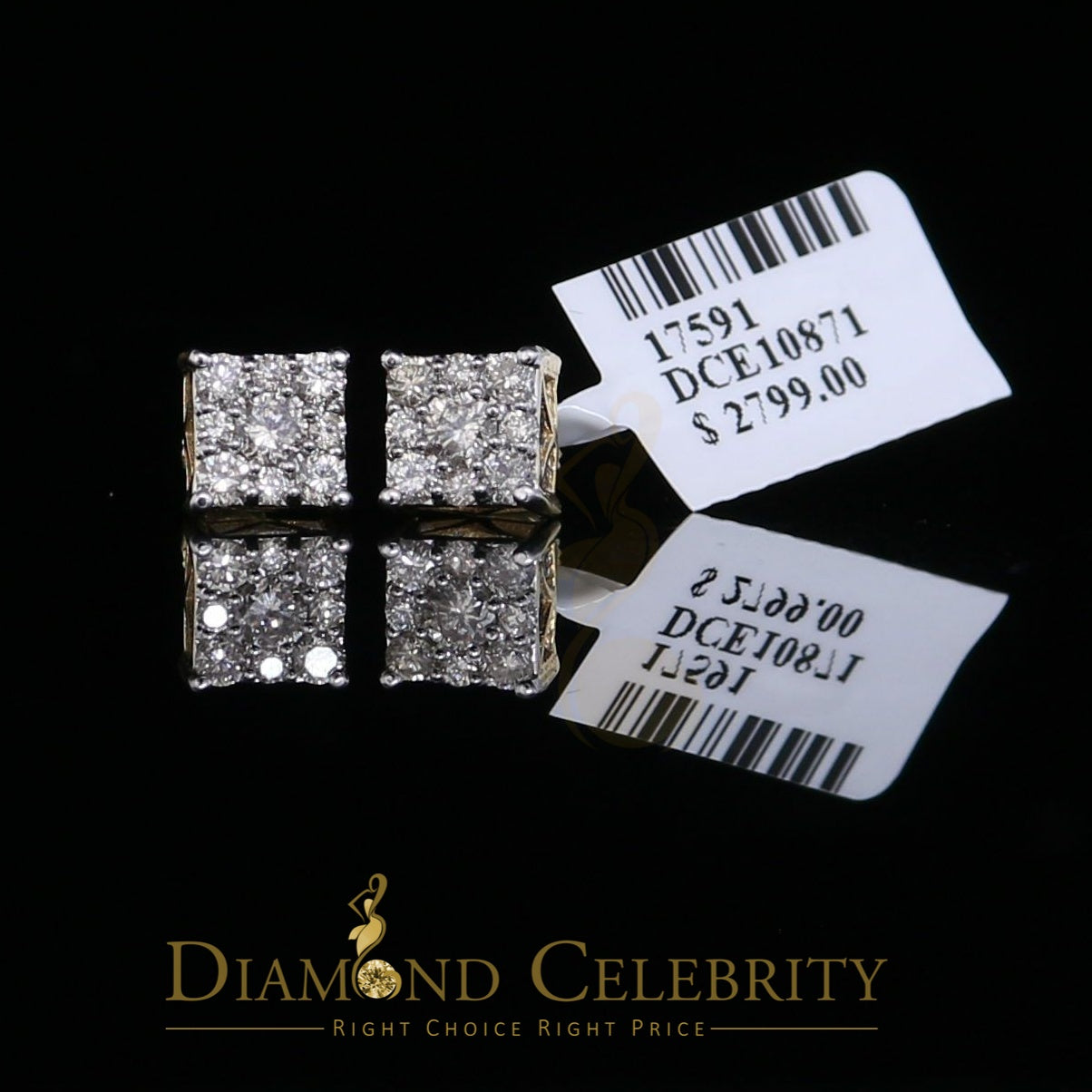 DiamondCelebritees 10K Real Yellow Gold Real Diamond 0.75CT Men's/Women's Stud Square Earring