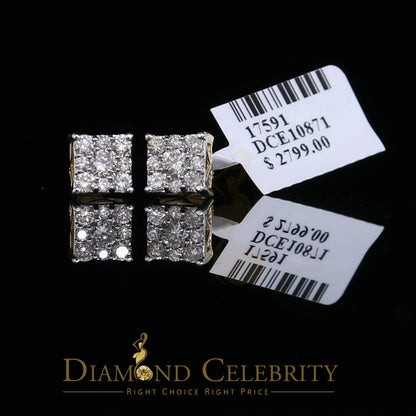 DiamondCelebritees 10K Real Yellow Gold Real Diamond 0.75CT Men's/Women's Stud Square Earring