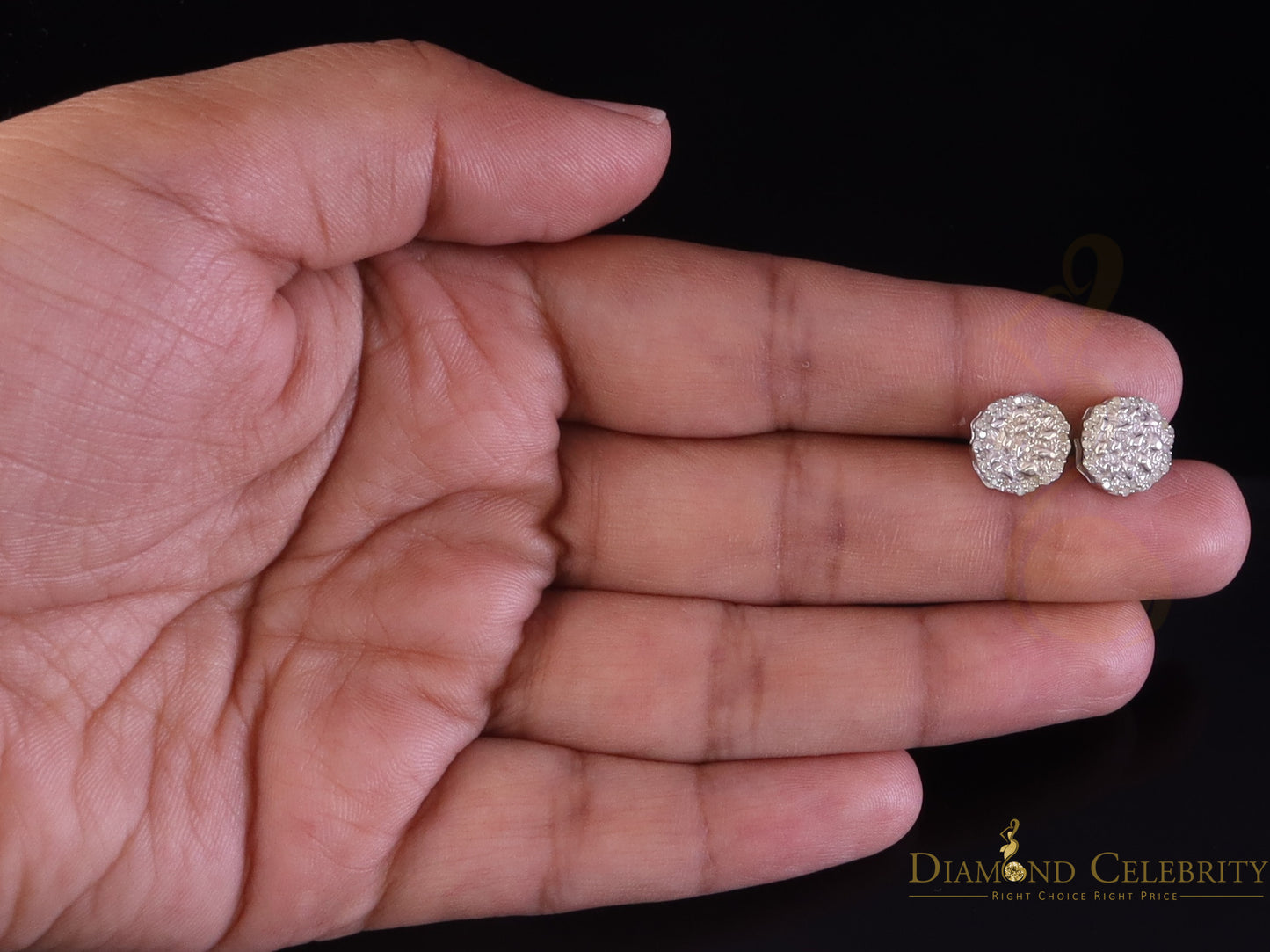 DiamondCelebritees 0.15ct Diamond 925 Sterling White Silver For Men's & Womens Stud Nugget Earrings