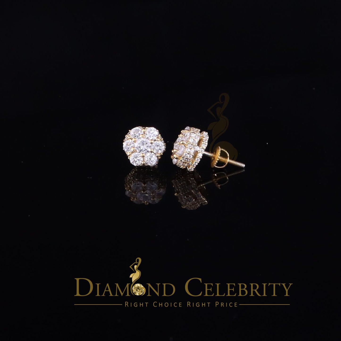 DiamondCelebritees  1.50ct Cubic Zirconia Sterling Yellow Silver For Men's / Women's Round Earring