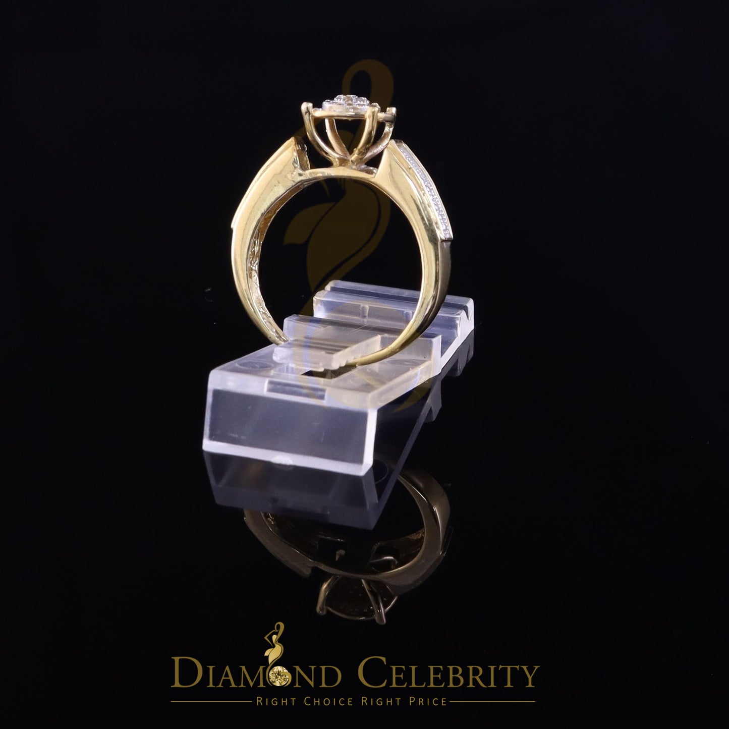 DiamondCelebritees 0.15CT Real Diamond 925 Sterling Yellow Silver Engagement Round Womens Ring SZ 7