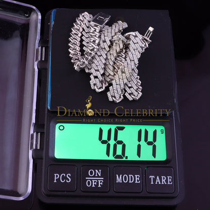DiamondCelebritees White Cuban Moissanite Necklace Wdth 8mm Length sz 20inch Sterling Silver
