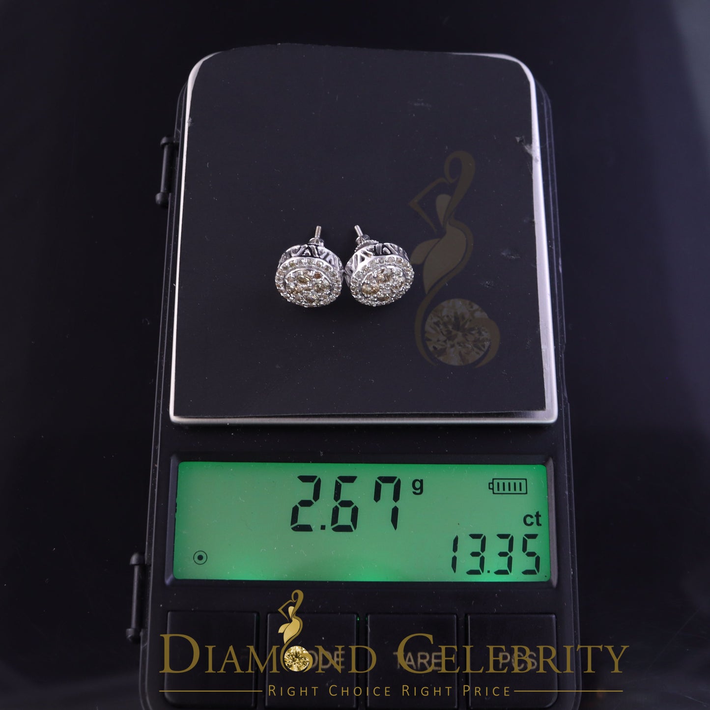 DiamondCelebritees 10K Real White Gold Real Diamond 1.25CT Men's/Women's Stud Round Earring