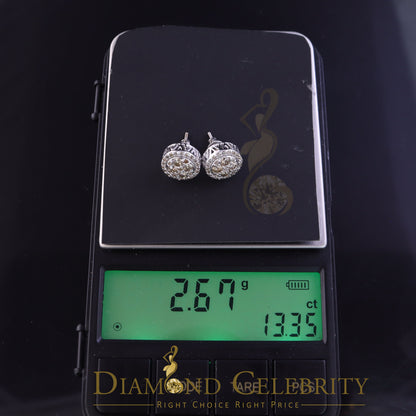 DiamondCelebritees 10K Real White Gold Real Diamond 1.25CT Men's/Women's Stud Round Earring