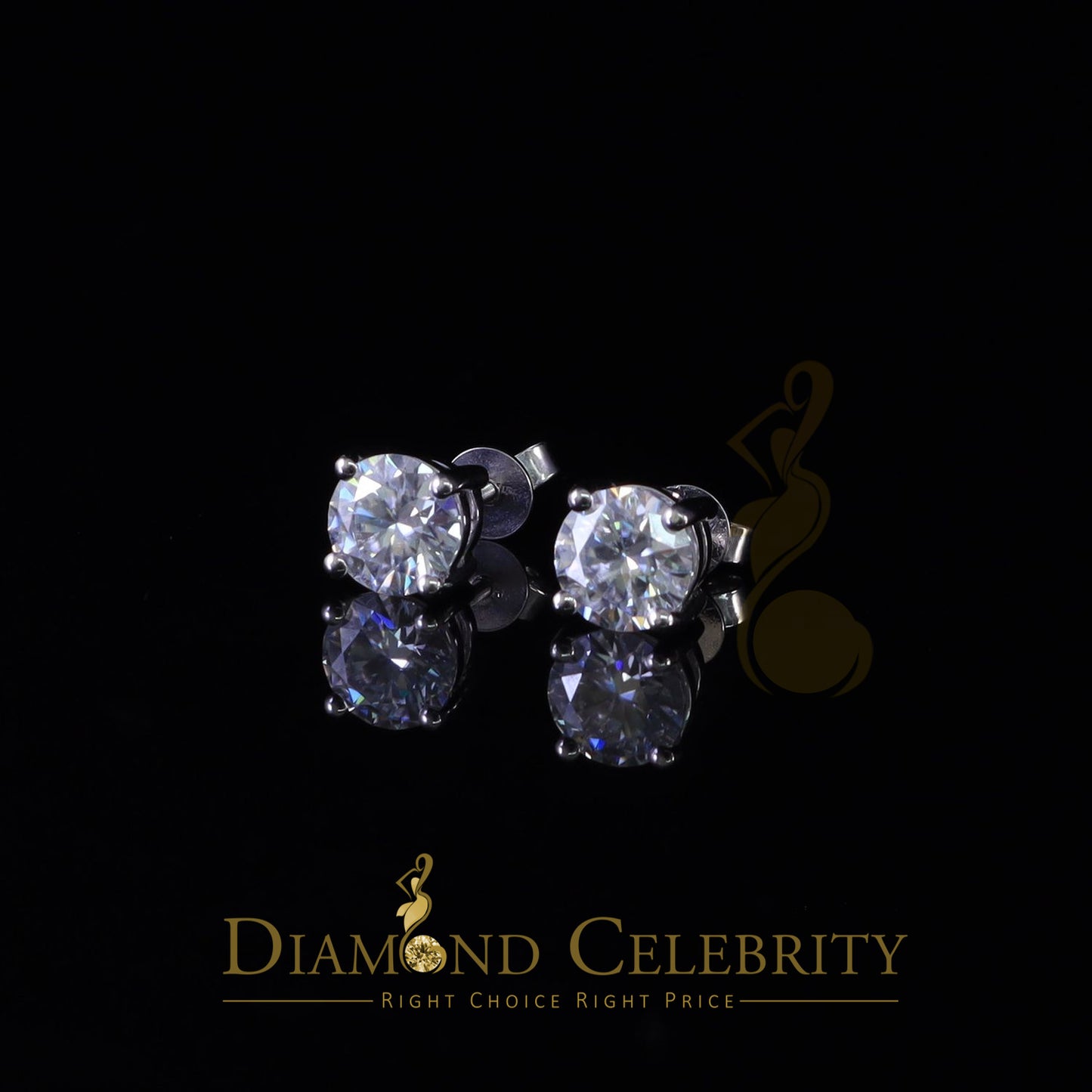 DiamondCelebritees 10k Real White Gold with 3.50ct Round VVS 'D' Color Moissanite Stud Earrings