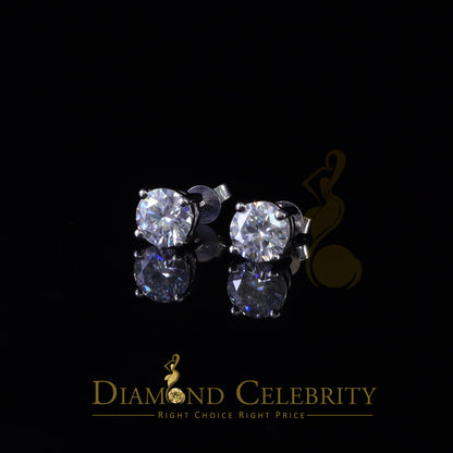 DiamondCelebritees 10k Real White Gold with 3.50ct Round VVS 'D' Color Moissanite Stud Earrings