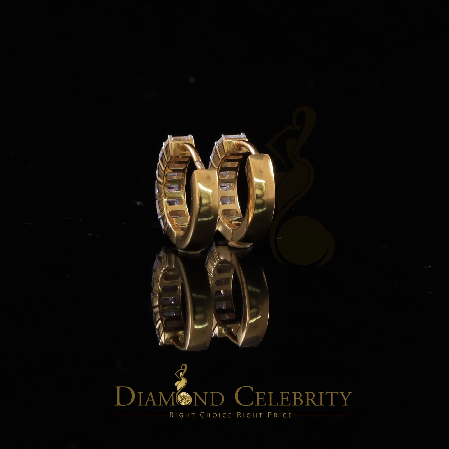 DiamondCelebritees 3.00ct Moissanite Emerald Yellow 925 Sterling Silver Women's Hoop Earrings