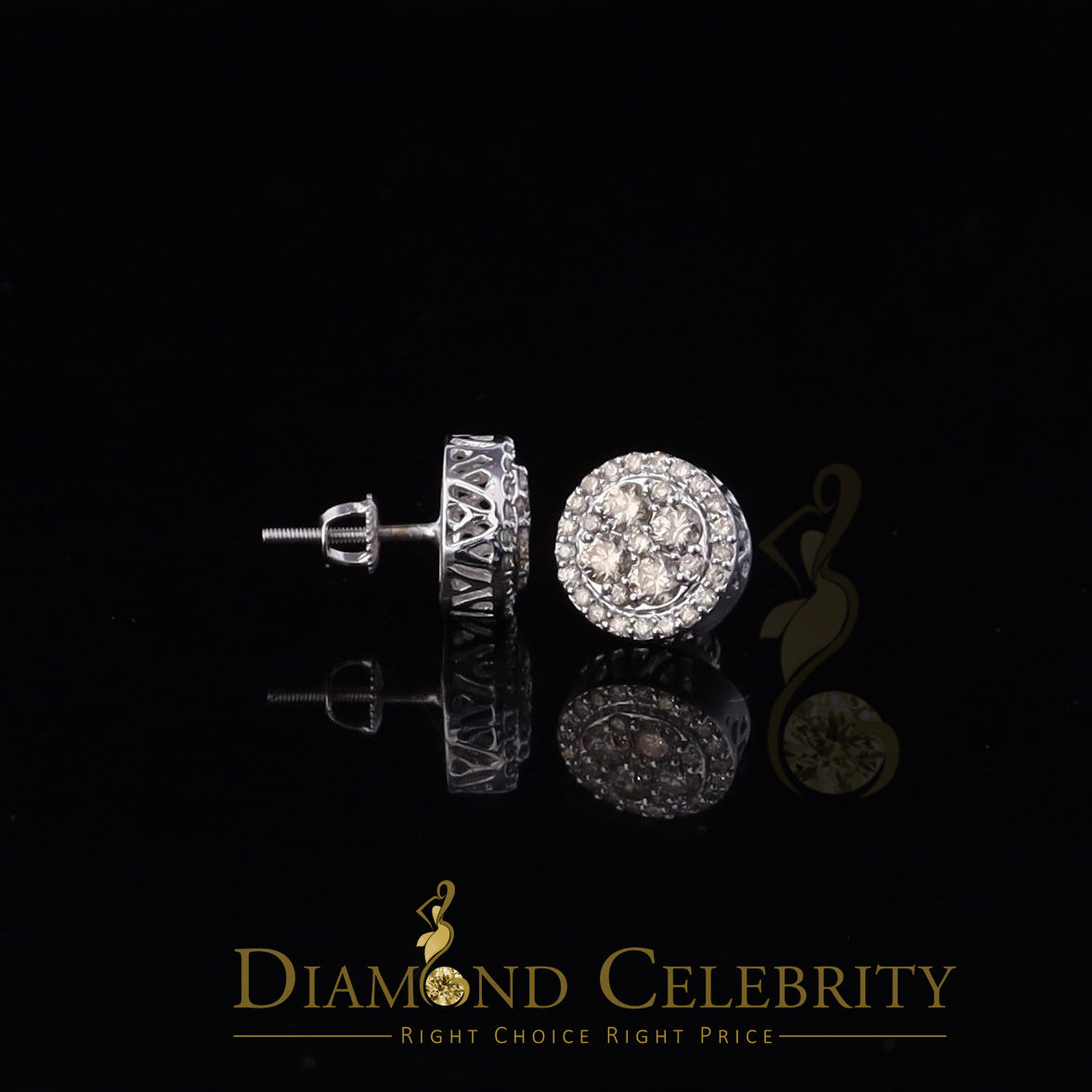 DiamondCelebritees 10K Real White Gold Real Diamond 1.25CT Men's/Women's Stud Round Earring