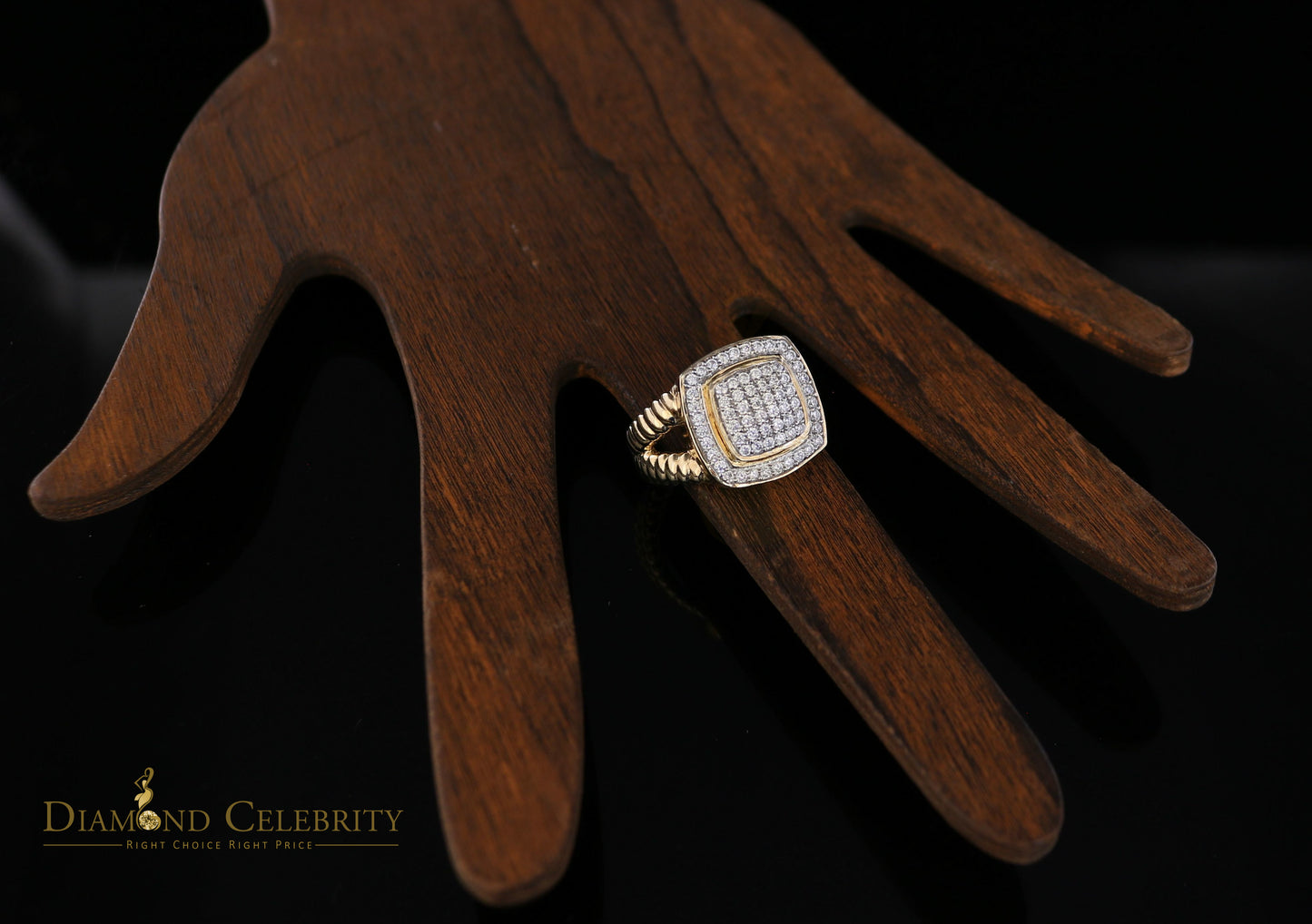 DiamondCelebritees 1.33ct Yellow Silver Square Cubic Zirconia Womens Adjustable Ring From SZ 8 to10