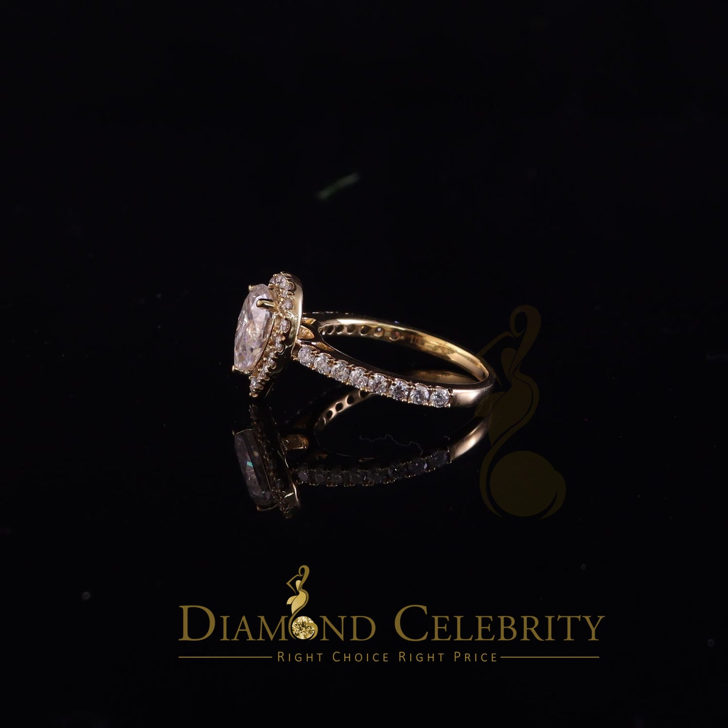 King Of Blings  10K Yellow Gold 2.50CT 'VVS' 'FL' D clr Pear Cut Moissonite Womens Ring Size 7