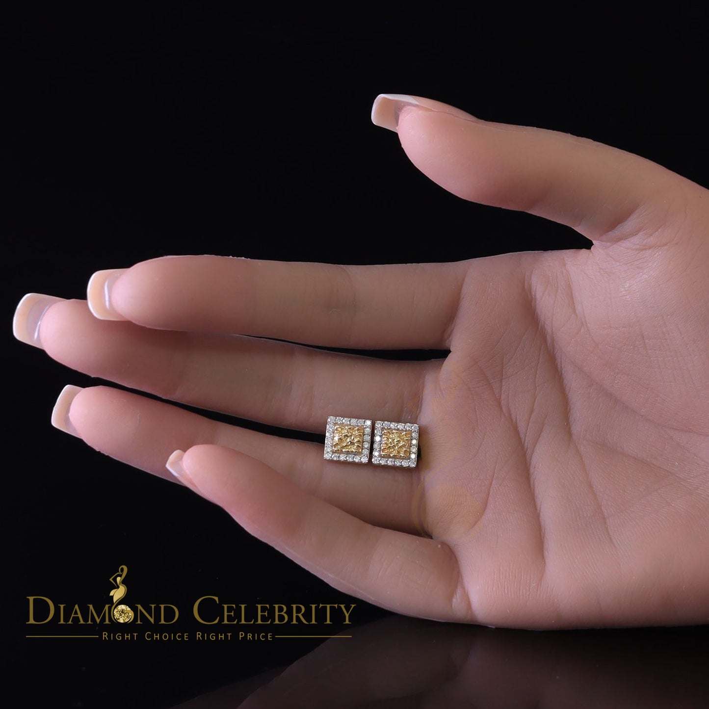 DiamondCelebritees 1.00ct Moissanite Yellow 925 Sterling Silver Women's Square Shape Nugget Earring