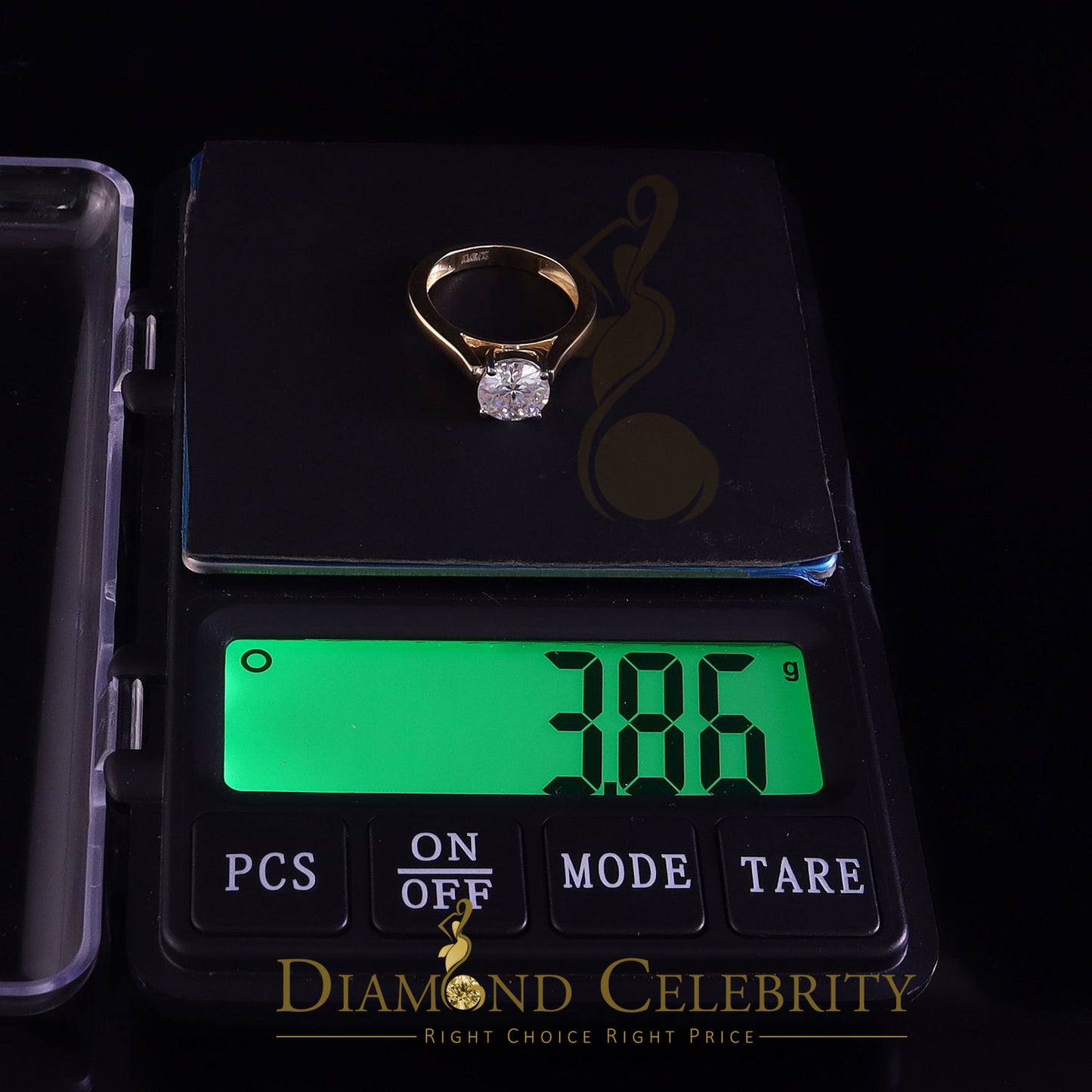 King Of Blings  10K Yellow Gold 2.00CT VVS'FL' D clr Round Solitaire Moissonite Womens Ring S/7