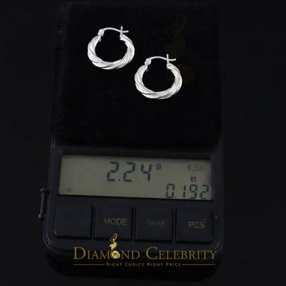 925 Sterling Silver Polished Multi-Row Twisted Rope Pattern 15mm Hoop Earring