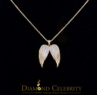 DiamondCelebritees  0.15ct Genuine Diamond Stones Angel Wings 925 Sterling Silver Yellow Pendant