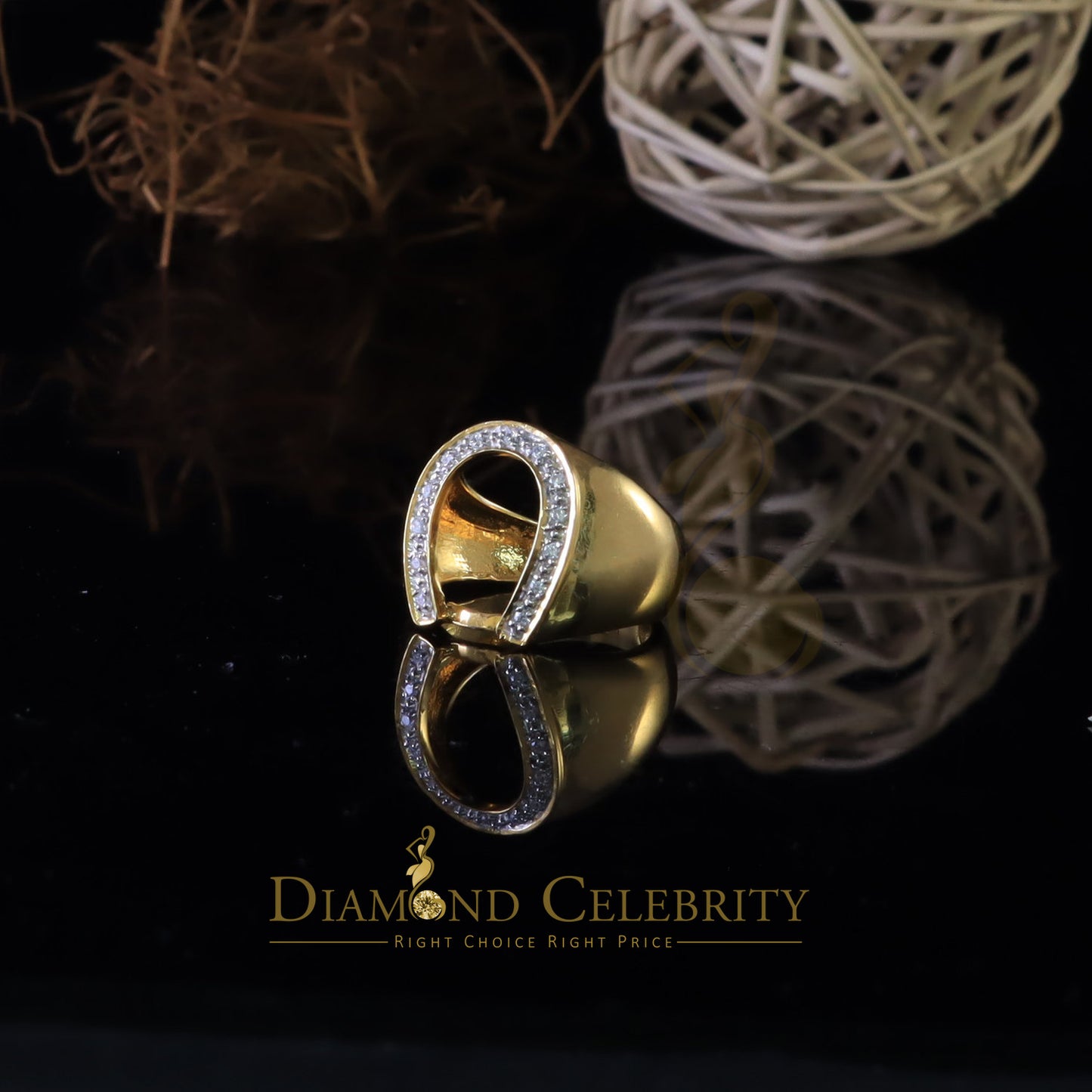 DiamondCelebritees 925 Sterling Yellow Silver Cubic Zirconia 0.26ct Horsehoe Womens Ring Size 7