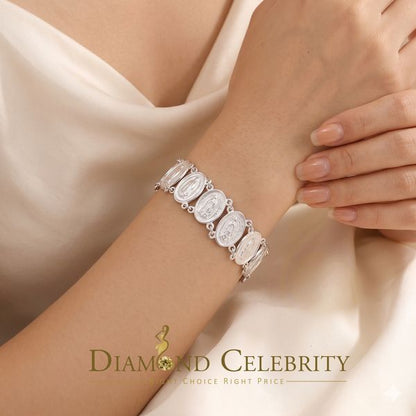 DiamondCelebritees Big Look White 925 Sterling Silver Women's Oval Shape Virgin Mary Bracelet SZ 8
