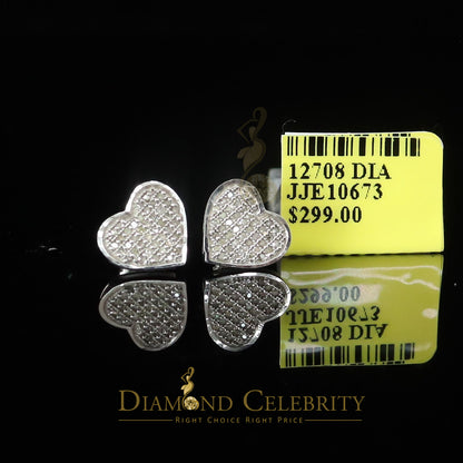 DiamondCelebritees Aretes Para Hombre Heart 925 White Silver 0.25ct Diamond Women's /Men's Earrings