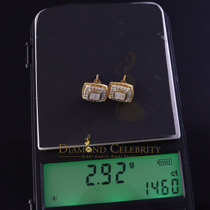 DiamondCelebritees Real 10K Yellow Gold Real Diamond 0.50 CT Men and Ladies Square Stud Earring