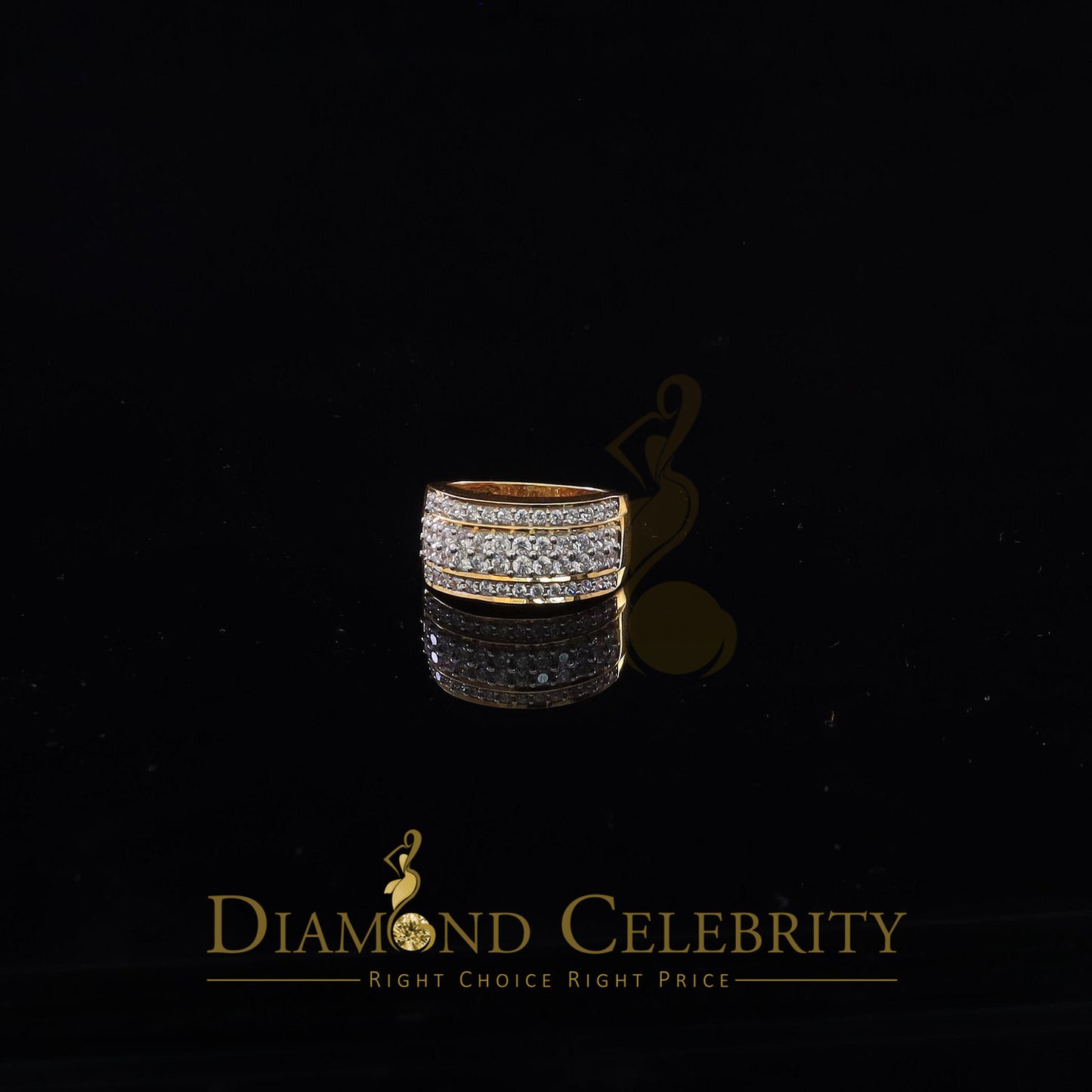 DiamondCelebritees 925 Sterling Yellow Silver 6.00ct Cubic Zirconia Round For Men's Ring Size 8