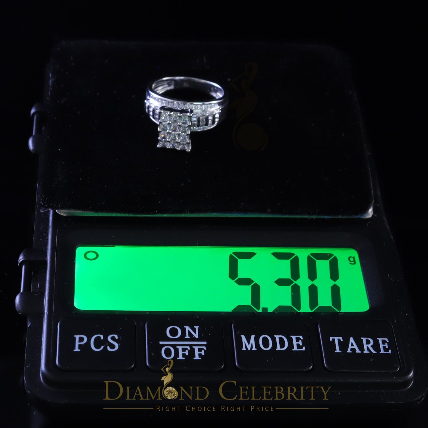 DiamondCelebritees 925 White Silver Square 1.10ct Cubic Zirconia Engagement Women's Ring Size 8