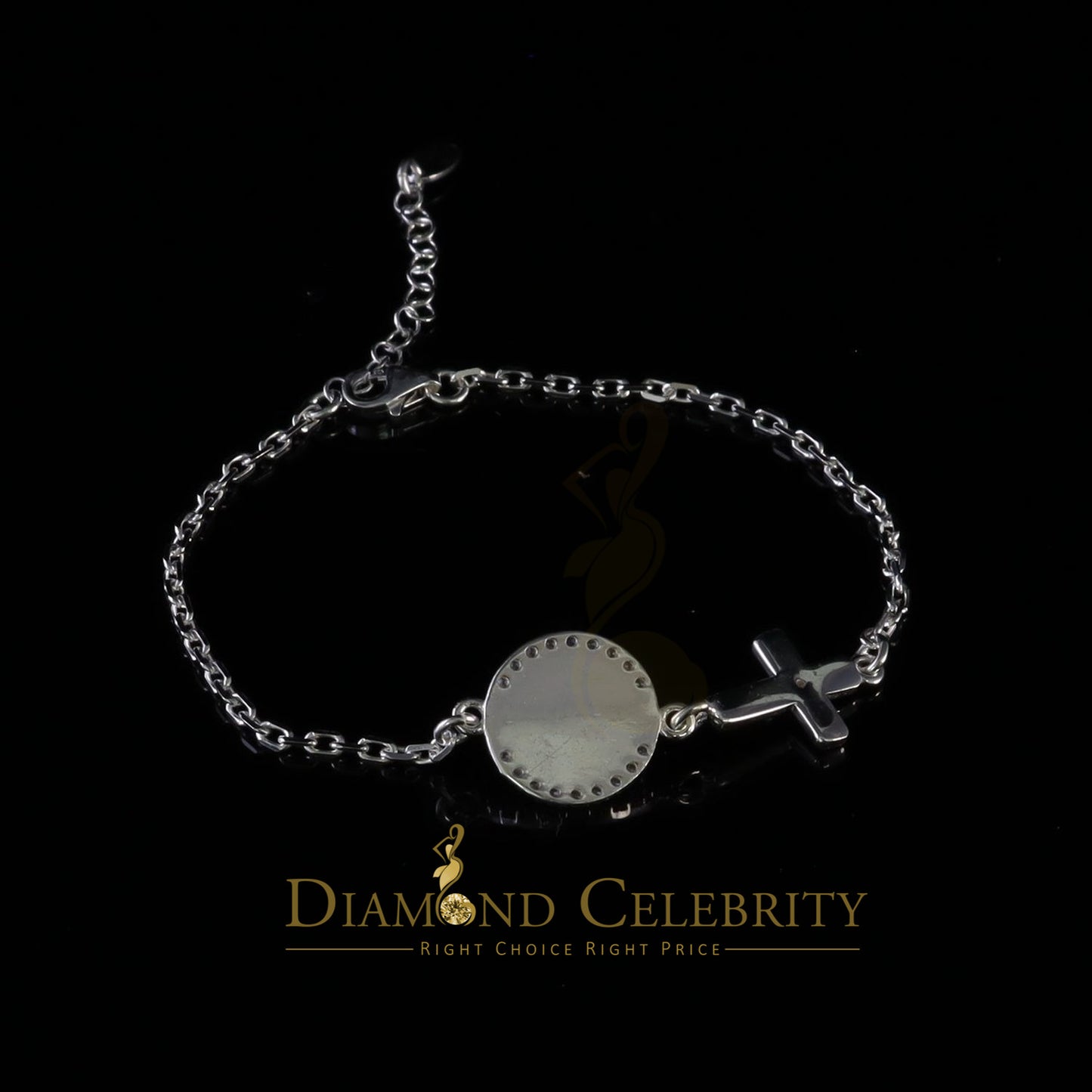 Diamondcelebritees CZ White Women's 925 Sterling Silver Virgin Merry and Cross Bracelet SZ 8