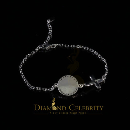 Diamondcelebritees CZ White Women's 925 Sterling Silver Virgin Merry and Cross Bracelet SZ 8