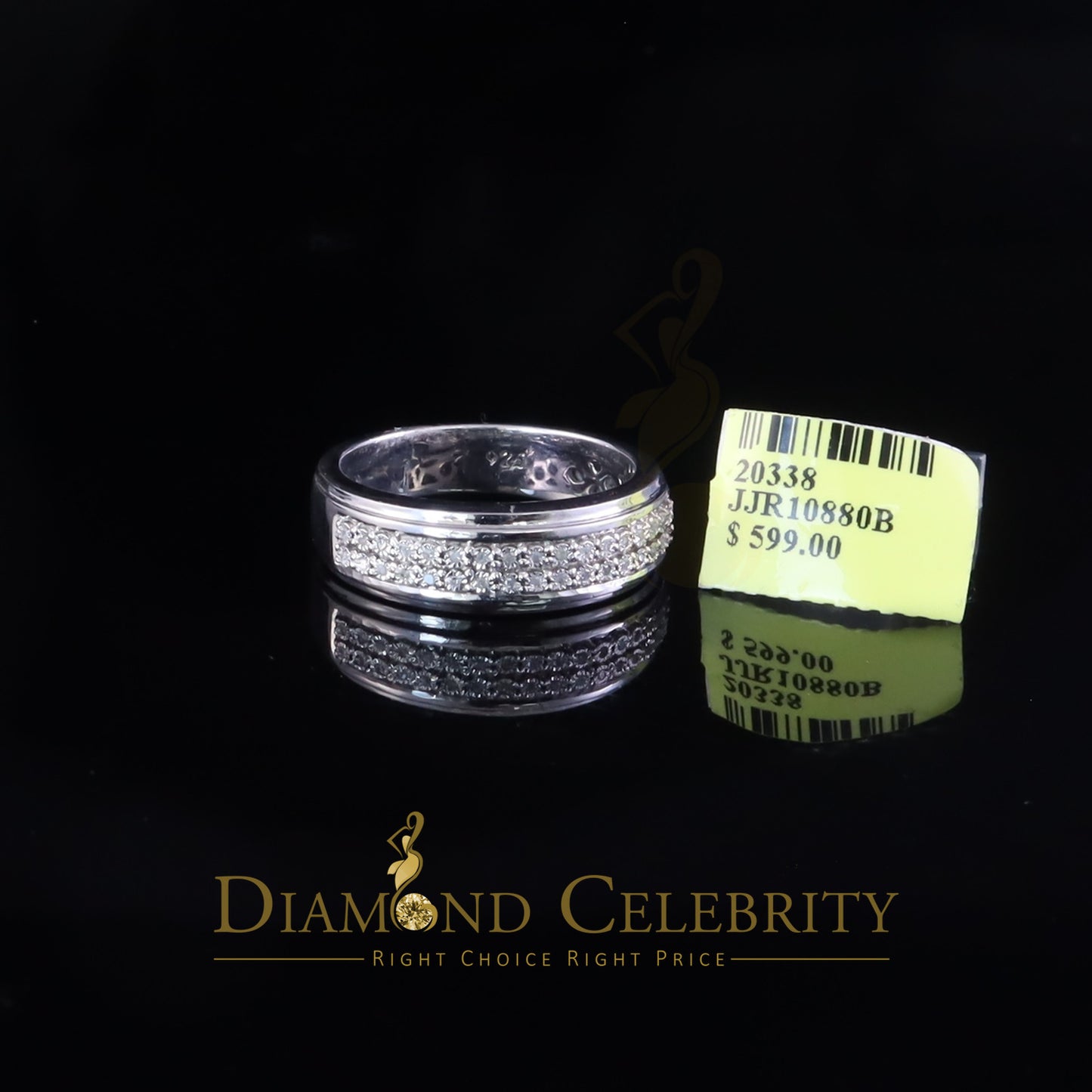 DiamondCelebritees 0.10ct Round Cut 925 Sterling Silver White Diamond Men's Wedding Band Ring SZ 11
