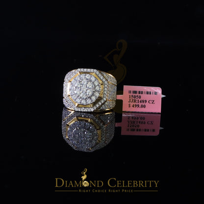 DiamondCelebritees 925 Silver Yellow 8.40ct Cubic Zirconia Wide Men Adjustable Ring From SZ 9 to 11