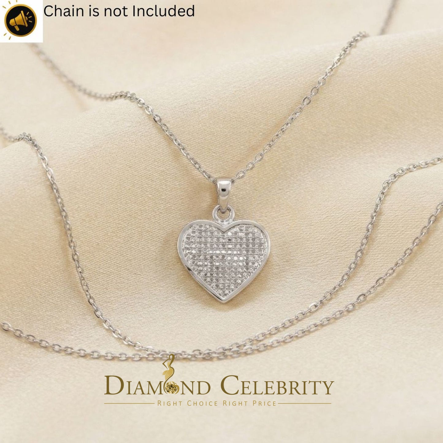 DiamondCelebritees  Real 0.25ct Diamond Sterling 925 Silver HEART Charm Necklace White Pendant