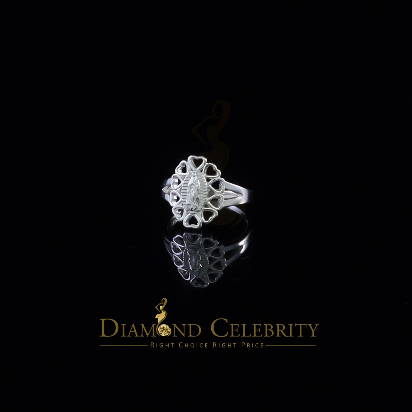 DiamondCelebritees White 925 Silver Virgin Mary Heart shape cutout Women Faith Protection Ring SZ 8