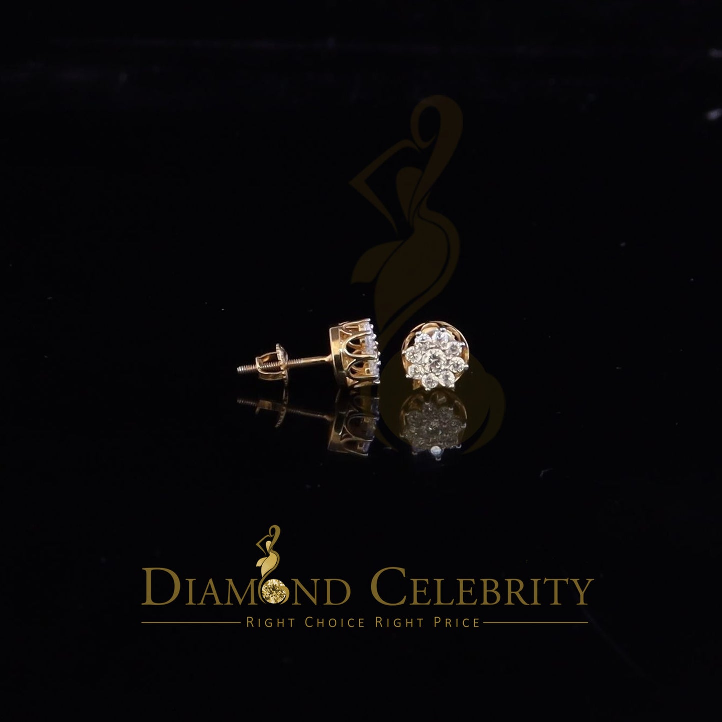 DiamondCelebritees  Yellow 925 Silver Cubic 0.14ct Zirconia Women's & Men's Hip Hop Flower Earrings