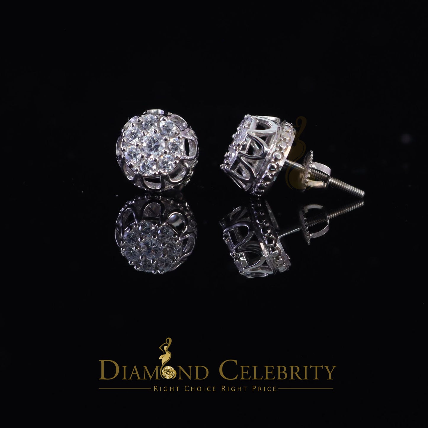 DiamondCelebritees  1.14ct Cubic Zirconia 925 White Silver Women's & Men's Hip Hop Flower Earrings