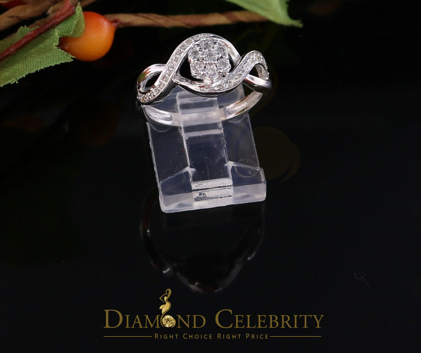 DiamondCelebritees 0.15 CT Real Diamond 925 Sterling Silver White Geometrical Womens Ring Size 7